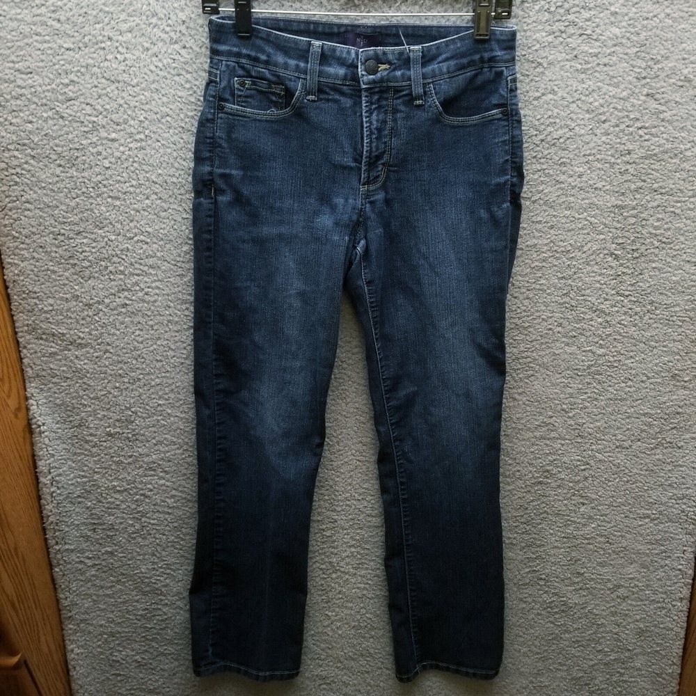 NYDJ Women's 6P Embellished Blue Straight Jeans 29" 28.25" 9.25"
